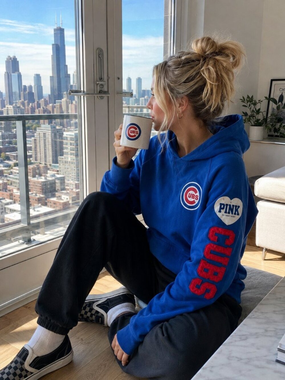 Victoria's Secret PINK Chicago Cubs MLB Hoodie 5th & Ocean Women's S Blue